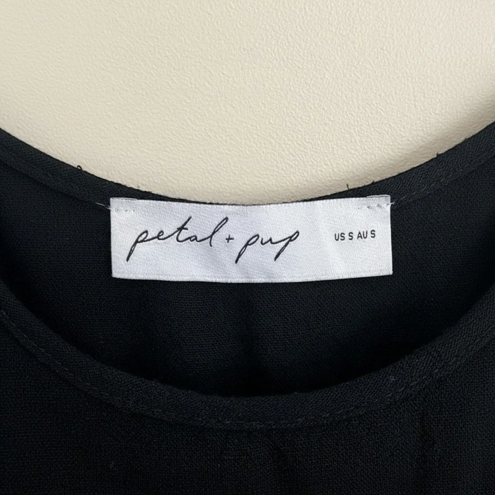 Petal + Pup Black Wide Leg BOHO Jumpsuit Tie Shoulder Elastic Waist Women Sz. S‎